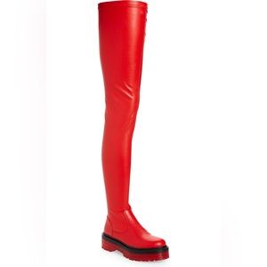 Red Thigh High Leather Boots